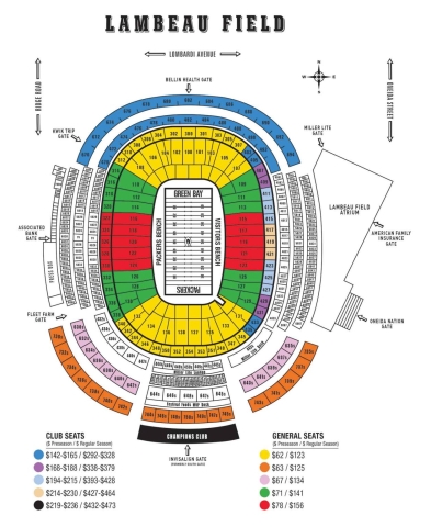 Green Bay Packers Stadium: Lambeau Field Seating Chart (Seating Map) 2023
