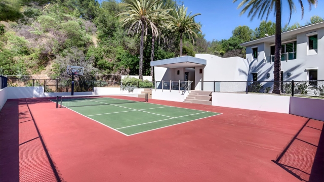 Kanye West's Beverly Hills Home Outside Tennis Court